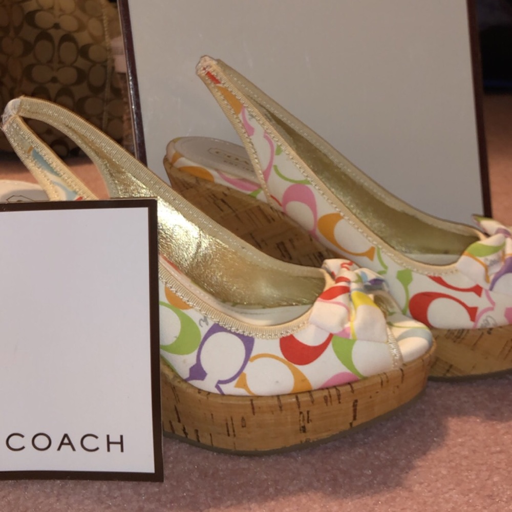 Multicolor coach wedges